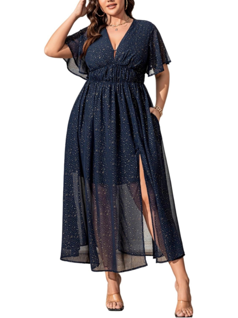 NEW Star Print Empire Waist Cocktail Party Midi Dress